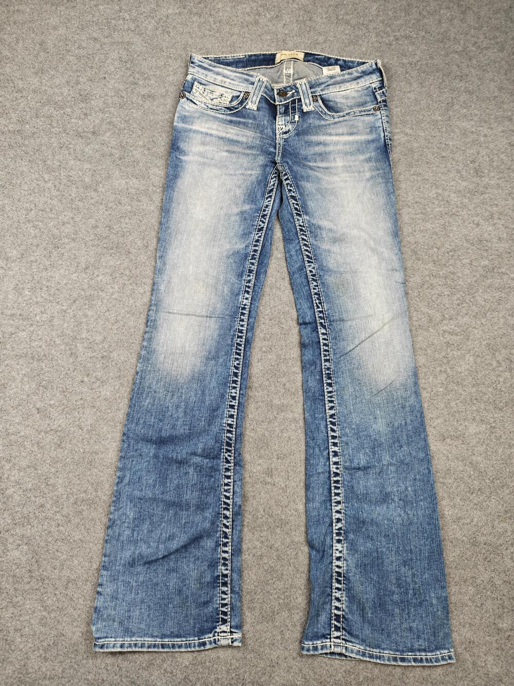 Big Star Jeans Womens 25 Blue Bootcut Low Rise Slim Embroidered 30.5 Inseam